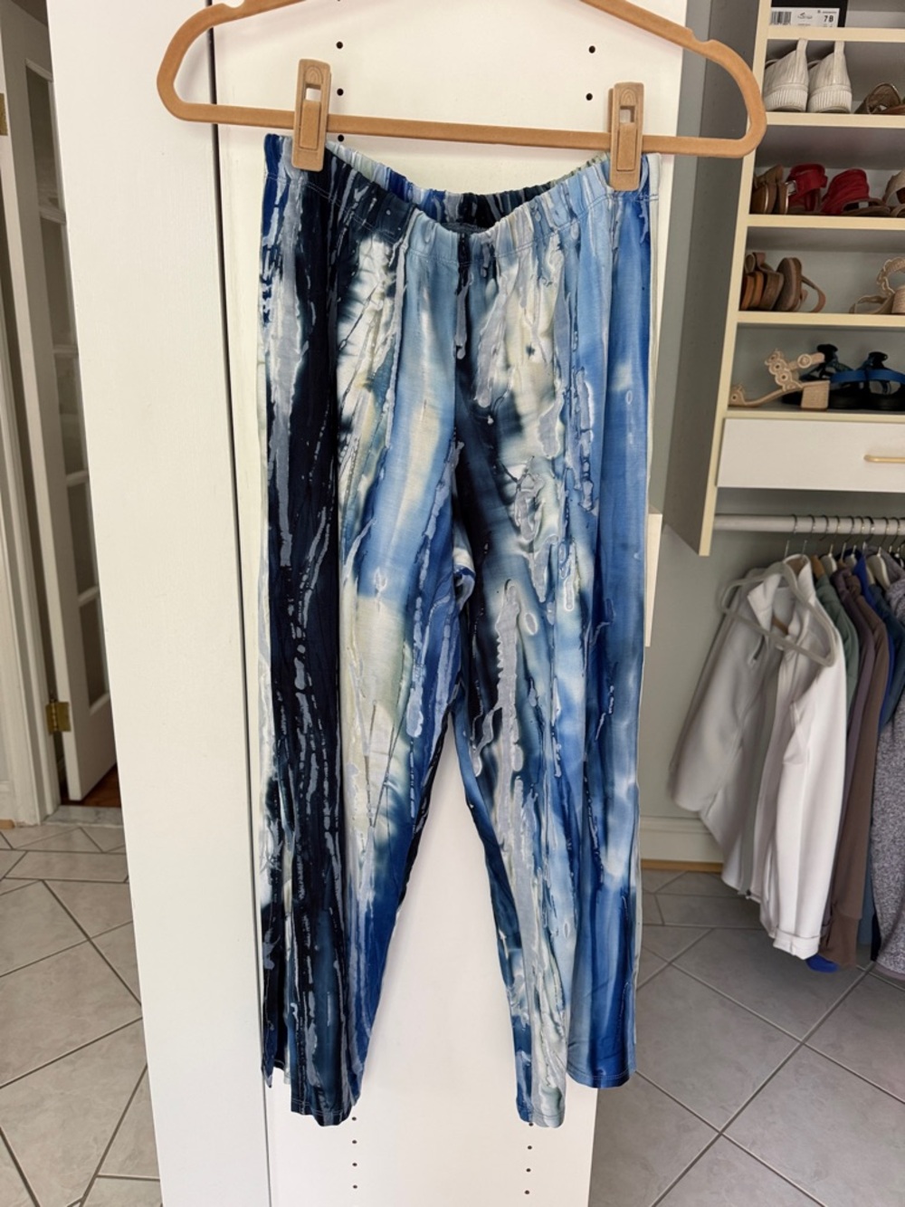 Blue Tie-Dye Ankle Pants - Women's Cropped Casual